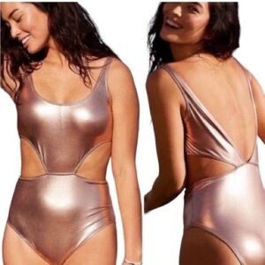 Aerie Metallic Gold Cutout Swimsuit